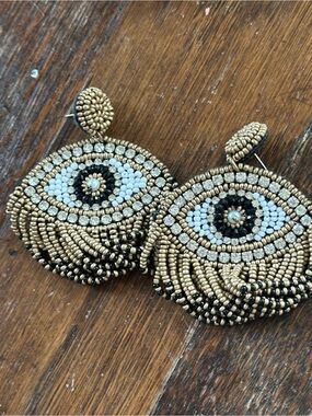 Beaded Evil Eye Drop Earrings in Gold, Black & White